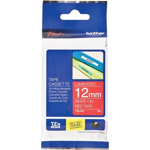 Brother TZe-435 Multipurpose Label - 12 mm Width x 8 m Length - Rectangle - Thermal Transfer - Red - 1 Roll - Abrasion Res