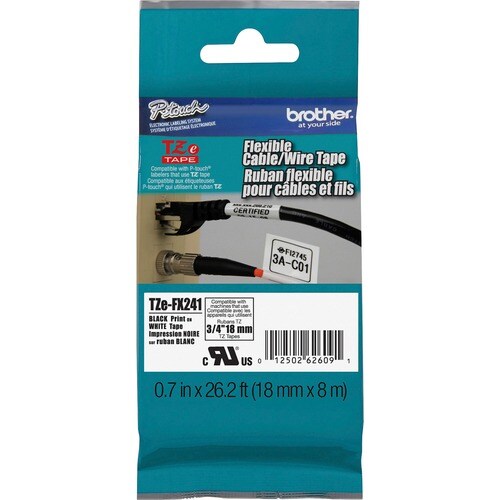P-touch TZe-FX241 Multipurpose Label - 18 mm Width x 8 m Length - Rectangle - Thermal Transfer - White - Laminated - 1 Roll