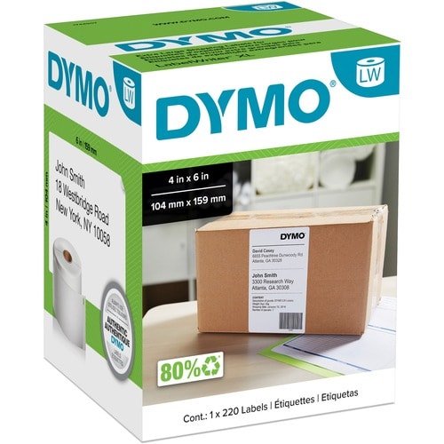 Dymo LabelWriter 4XL Extra Large Shipping Labels - "4" x 6" Length - Rectangle - Thermal Transfer - White - 220 / Roll - 1