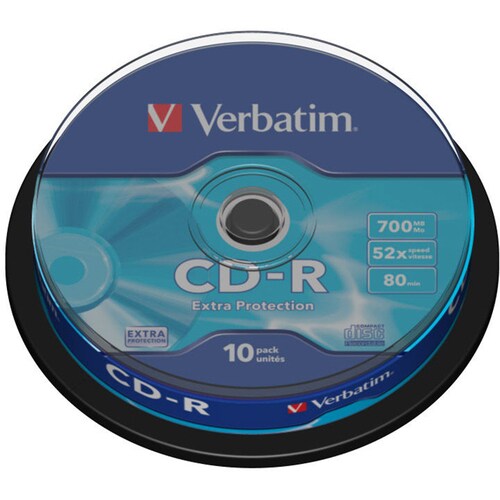 Verbatim 43437 CD Recordable Media - CD-R - 52x - 700 MB - 10 Pack Spindle - 120mm - 1.33 Hour Maximum Recording Time