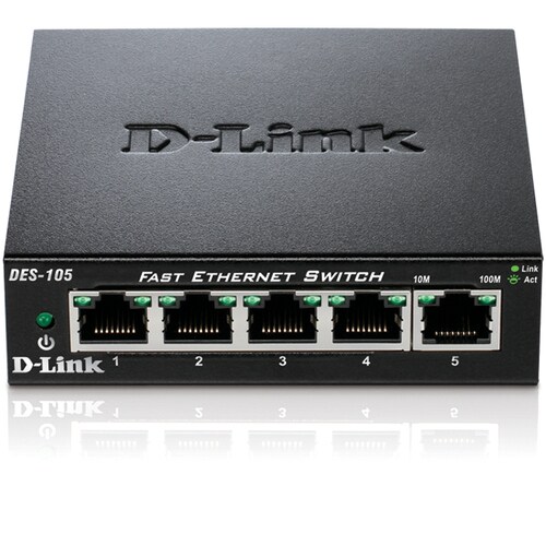 D-Link DES-105 5 Ports Ethernet Switch - Fast Ethernet - 10/100Base-TX - 2 Layer Supported - Desktop