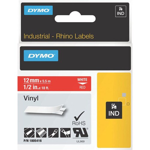 Dymo RhinoPRO 1805416 Colour Coded Label - 12 mm Width - Permanent Adhesive - Rectangle - Thermal Transfer - Red, White - 