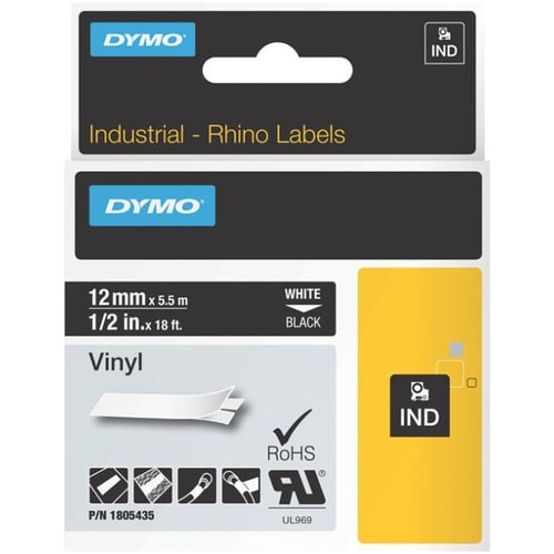 Dymo 1805442 ID Label - 6.35 mm Width - Permanent Adhesive - Thermal Transfer - White - Polyester