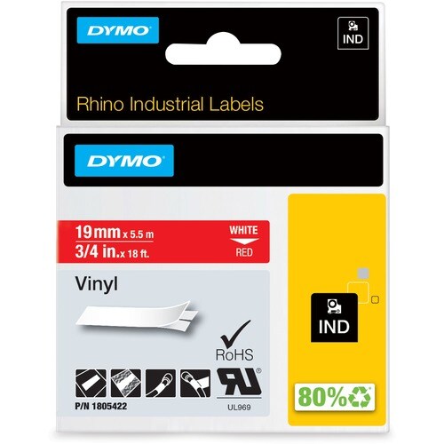 Dymo RhinoPRO 1805422 Colour Coded Label - 19 mm Width - Permanent Adhesive - Rectangle - Thermal Transfer - Red, White - 