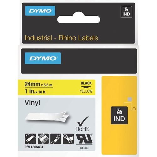 Dymo 1805431 Colour Coded Label - 25.40 mm Width - Permanent Adhesive - Thermal Transfer - Yellow - Vinyl - 1 Each