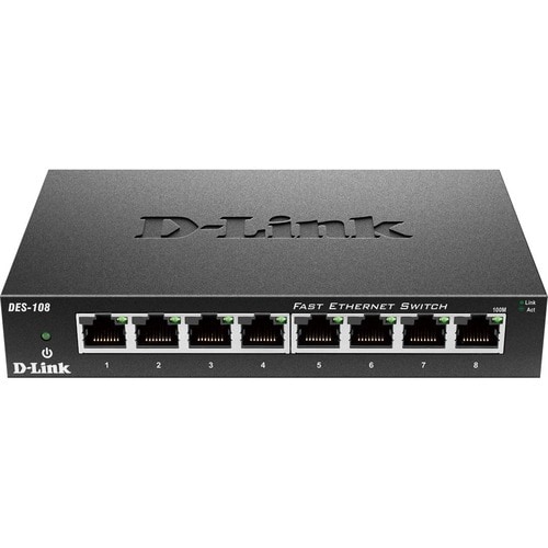 D-Link DES-108 8 Ports Ethernet Switch - 10/100Base-TX - 2 Layer Supported - Twisted Pair - Wall Mountable
