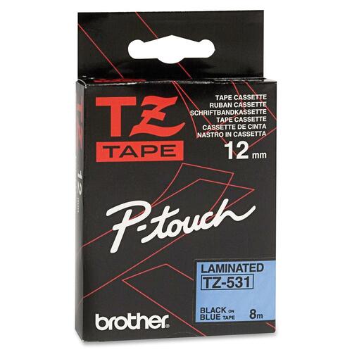 Brother TZE531 Label Tape - 12 mm Width - Rectangle - Blue - 1 Roll - Abrasion Resistant, Chemical Resistant, Fade Resista