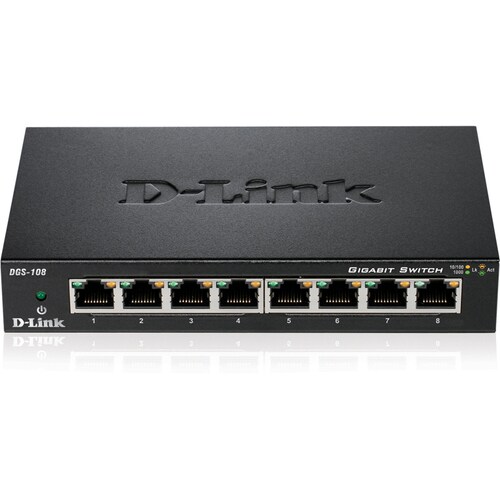 D-Link DES-108. Basic switching RJ-45 Ethernet ports quantity: 8. Vollduplex. MAC Adresstabellengrösse: 1000 Eintragungen,