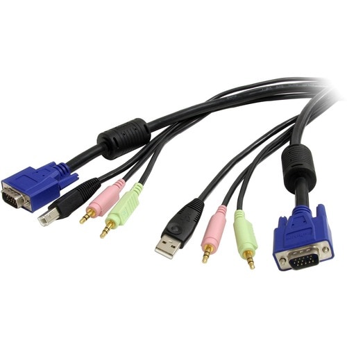 StarTech.com 6 ft 4-in-1 USB VGA KVM Switch Cable with Audio - 1 x Type B Male Keyboard/Mouse, 1 x HD-15 Male VGA, 2 x Min