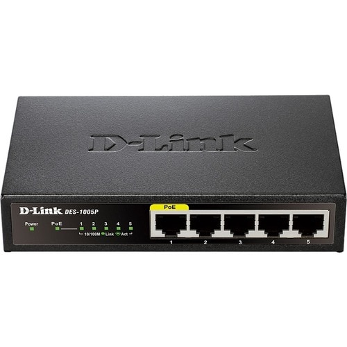 D-Link DES-1005P 5 Ports Ethernet Switch - Fast Ethernet - 2 Layer Supported - PoE Ports - Desktop, Wall Mountable