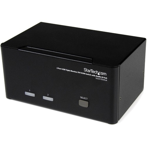 StarTech.com 2 Port Triple Monitor DVI USB KVM Switch with Audio & USB 2.0 Hub - Multi Monitor KVM - Dual Port KVM Switch 