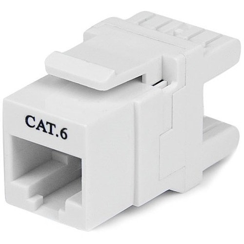 StarTech.com 180° Cat 6 Keystone Jack - RJ45 Ethernet Cat6 Wall Jack White - 110 Type - Terminate Cat6 cables at a 180° an