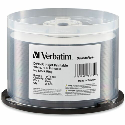 Verbatim DataLifePlus DVD Recordable Media - DVD-R - 16x - 4.70 GB - 50 / Pack - White - 120mm - Printable
