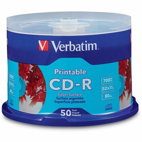 Verbatim CD Recordable Media - CD-R - 52x - 700 MB - 50 - 120mm - Printable - 1.33 Hour Maximum Recording Time