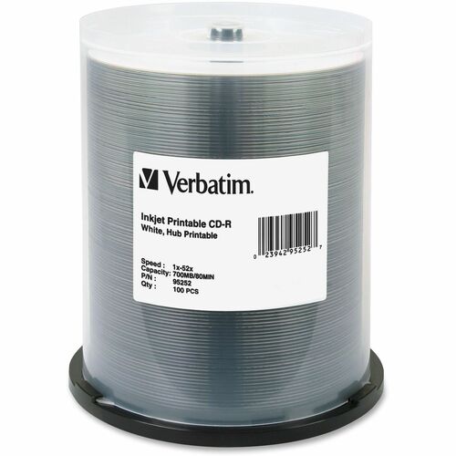 Verbatim 95252 CD Recordable Media - CD-R - 52x - 700 MB - 100 / Pack - White - Printable - Inkjet Print Technology