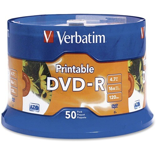Verbatim DVD Recordable Media - DVD-R - 16x - 4.70 GB - 50 - 120mm - Printable
