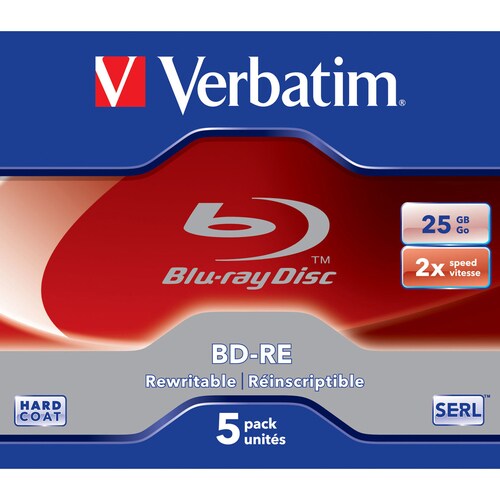 Verbatim 43615 Blu-ray Rewritable Media - BD-RE - 2x - 25 GB - 5 - 120mm - 2 Hour Maximum Recording Time