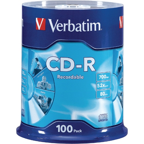 Verbatim CD Recordable Media - CD-R - 52x - 700 MB - 100 - Shiny Silver - 120mm - 1.33 Hour Maximum Recording Time