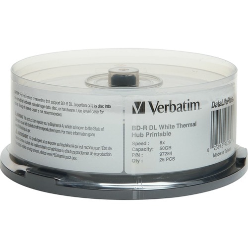 Verbatim DataLifePlus 97284 Blu-ray Recordable Media - BD-R DL - 6x - 50 GB - 25 - White - 120mm - Printable - Thermal Pri