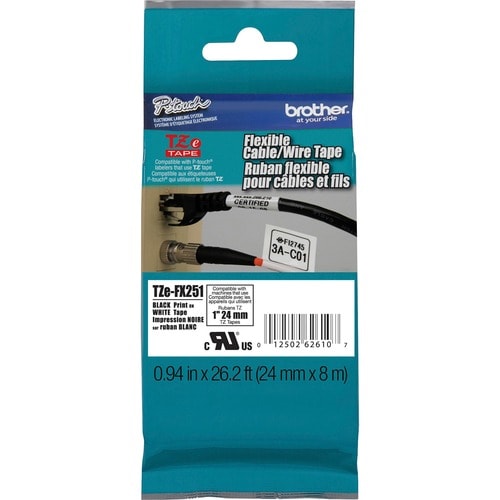 P-touch TZE-FX251 Label Tape - 24 mm Width x 8 m Length - Rectangle - Thermal Transfer - White - 1 Roll