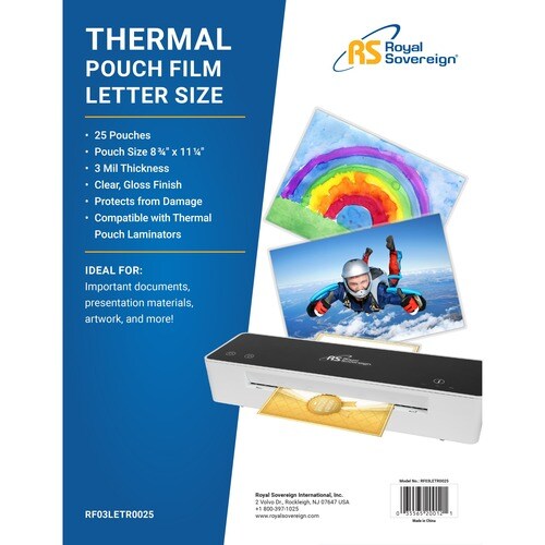 Royal Sovereign Letter Size - 8 3/4" x 11 1/4" - 3mil - 25 Pack - Thermal Laminating Pouches - Sheet Size Supported: Lette