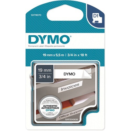 Etikettenband Dymo - 19 mm Breite x 5,50 m Länge - Permanent Kleber - Rechteck - Polyester - Selbstklebend