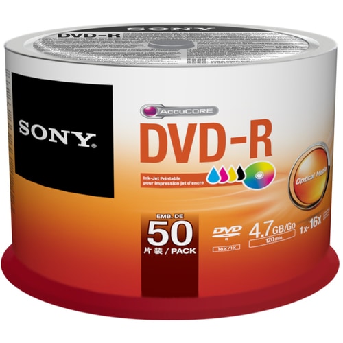 Sony DVD Recordable Media - DVD-R - 16x - 4.70 GB - 50 Pack Spindle - Bulk - 120mm - 2 Hour Maximum Recording Time