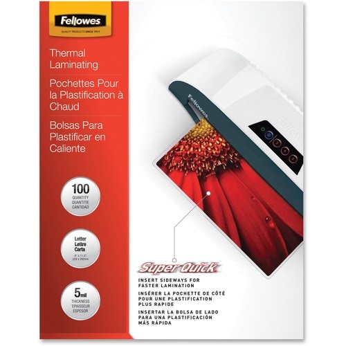 Fellowes Glossy SuperQuick Pouches - Letter, 5 mil, 100 pack - Sheet Size Supported: Letter - Laminating Pouch/Sheet Size: