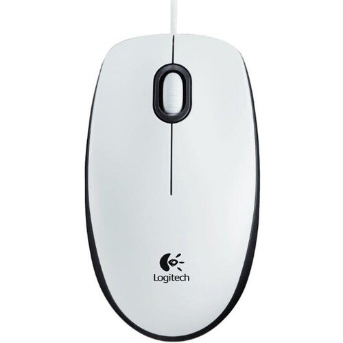 Logitech B100 Mouse - USB - Optical - 3 Button(s) - White - Cable - 800 dpi - Scroll Wheel - Symmetrical