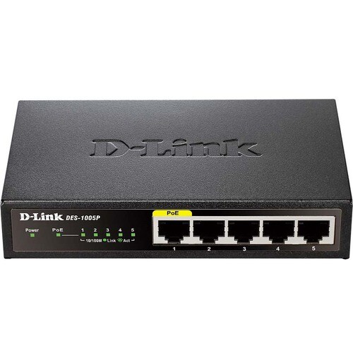 D-Link DES-1005P 5 Ports Ethernet Switch - Fast Ethernet - 10/100Base-TX - 2 Layer Supported - Twisted Pair - PoE Ports - 