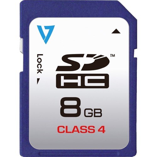 V7 VASDH8GCL4R-2E 8 GB Class 4 SDHC - 1 - 10 MB/s Read - 4 MB/s Write - 5 Year Warranty