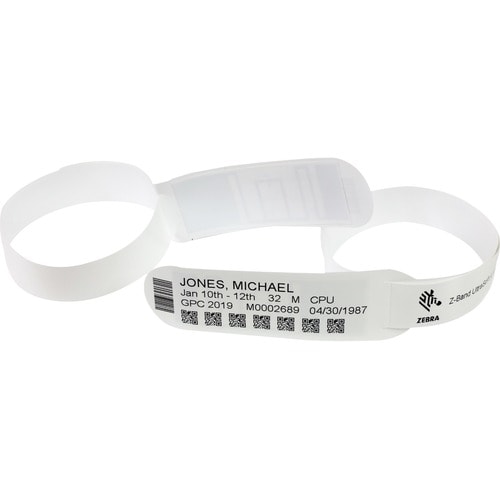 Zebra Z-Band UltraSoft Wristband Cartridge Kit (White) - 1" Width x 11" Length - Permanent Adhesive - Rectangle - Direct T