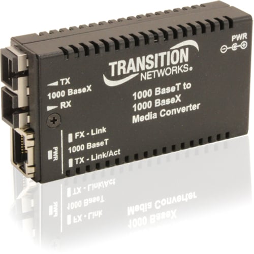 Transition Networks M/GE-T-SX-01 Transceiver/Media Converter - 1 x Network (RJ-45) - 1 x SC Ports - 10/100/1000Base-T, 100