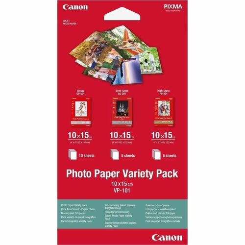 Canon VP-101 Inkjet Photo Paper - White - 101.60 mm x 152.40 mm - Glossy, Satin - 20 Sheet - 20 Sheets - Textured