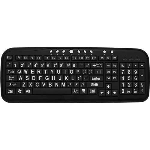 DataCal Ezsee Low Vision Keyboard Large White Print Black Keys - Cable Connectivity - USB Interface Multimedia Hot Key(s) 