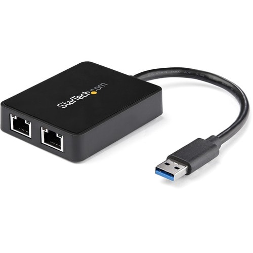 StarTech.com USB 3.0 auf Dual Port Gigabit Ethernet LAN Adapter mit USB-Port - Schwarz - USB - 2 Anschluss(e) - 2 - Twiste