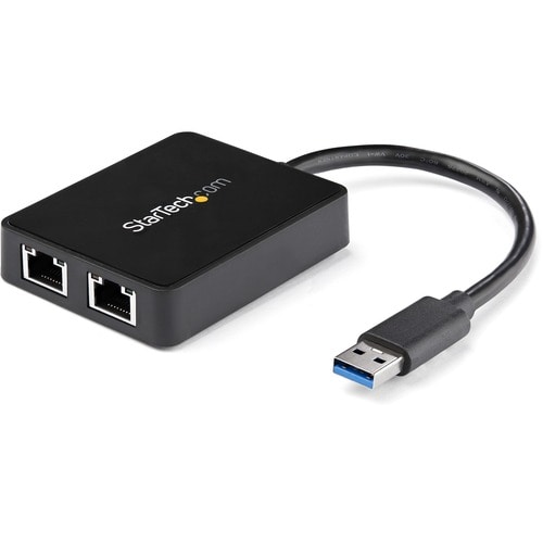 StarTech.com USB 3.0 to Dual Port Gigabit Ethernet Adapter NIC w/ USB Port - USB 3 Gigabit LAN Network Adapter - 10/100/10