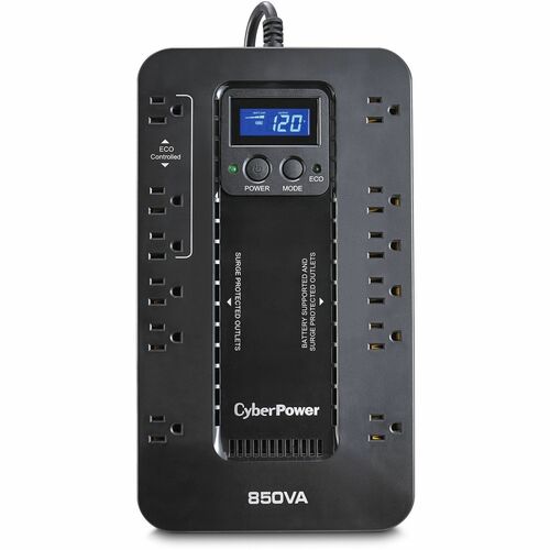 CyberPower EC850LCD Ecologic UPS Systems - 850VA/510W, 120 VAC, NEMA 5-15P, Compact, 12 Outlets, LCD, PowerPanel® Personal