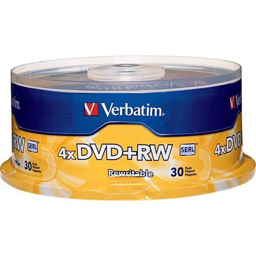 Verbatim 94834 DVD Rewritable Media - DVD+RW - 4x - 4.70 GB - 30 Pack Spindle - 120mm - Single-layer Layers - 2 Hour Maxim
