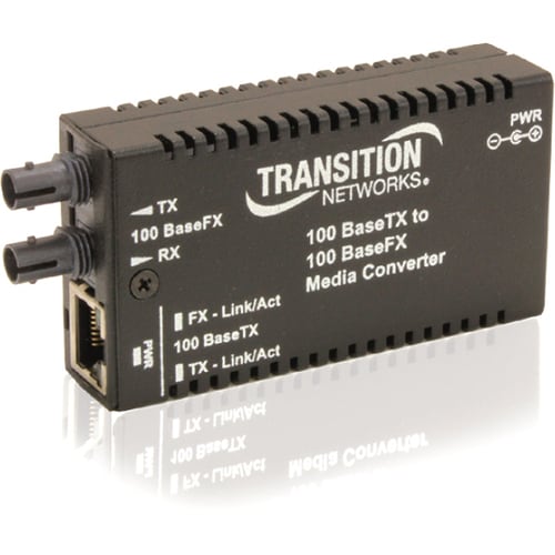Transition Networks Mini Fast Ethernet Media Converter - 1 x Network (RJ-45) - 1 x ST Ports - 10/100Base-TX, 100Base-FX - 