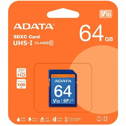 Adata Premier 64 GB Class 10/UHS-I (U1) SDXC - 50 MB/s Read - 10 MB/s Write - Lifetime Warranty