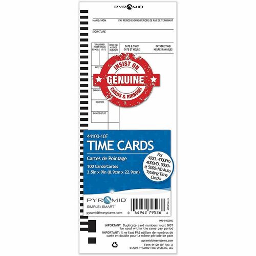 Pyramid English/French Time Cards (100pk) - 110 lb (49895.16 g) - Double Sided Sheet - 3 1/2" (8.9 cm) x 9" (22.9 cm) Shee