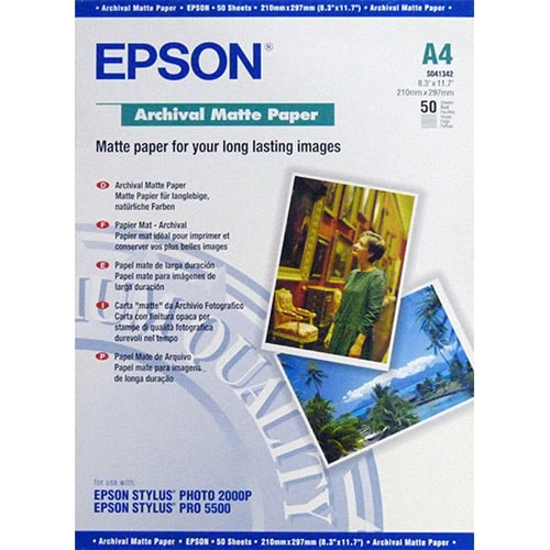 Epson Archival C13S041342 Inkjet Matte Paper - A4 - 210.06 mm x 296.93 mm - 192 g/m² Grammage - Matte - 50 Sheet