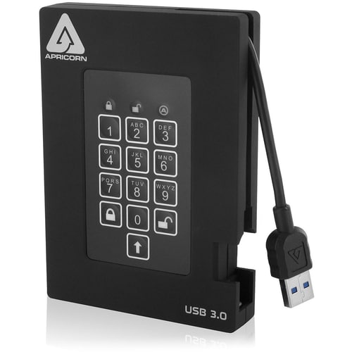 Apricorn Aegis Padlock A25-3PL256-500F 500 GB Portable Rugged Hard Drive - 2.5" External - Black - USB 3.0 - 5400rpm - 3 Y