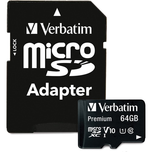 Verbatim 64 GB Class 10/UHS-I (U1) V10 microSDXC - 1 Pack - TAA Compliant - 90 MB/s Read