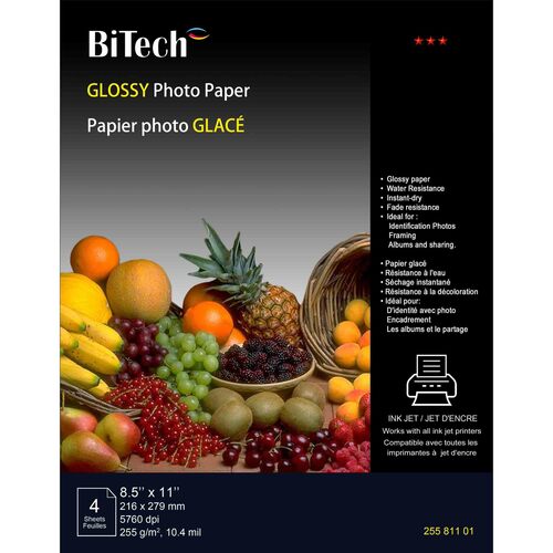 Glossy Photo Paper - 8.5" * 11" , 4 sheets per pack