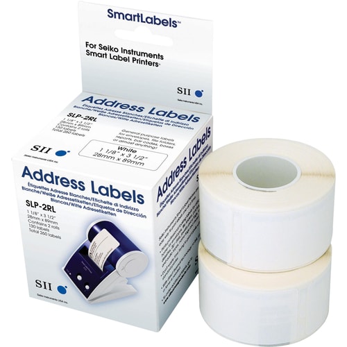 Seiko SLP-2RLH Address Label - 28 mm Width x 89 mm Length - Permanent Adhesive - Rectangle - Direct Thermal - White - Pape