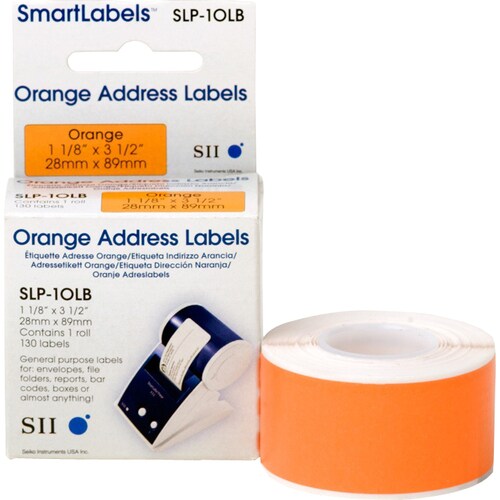 Seiko SLP-1OLB Address Label - 28 mm Width x 89 mm Length - Rectangle - Direct Thermal - Orange - 130 / Roll - 1 / Box