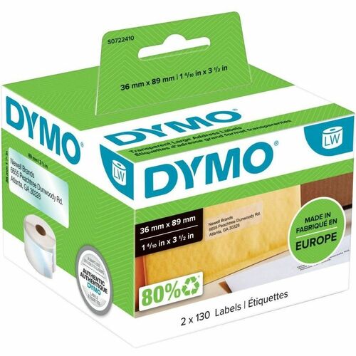 Adressetikett Dymo 99013 - 36 mm Breite x 89 mm Länge - Permanent Kleber - Rechteck - Schwarz, Transparent - Plastik - Sel