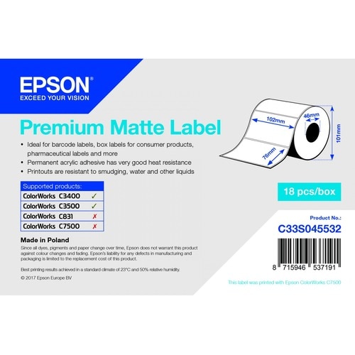 PREMIUM MATTE LABEL - DIE-CUT PREM102MM X 76MM 440 LABELS